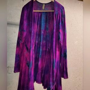 Tie dye flyaway cardigan purple and blue